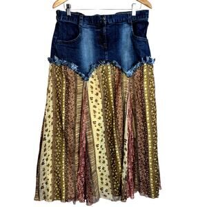 Vintage Lew Magram Collection Boho Lace Chiffon Jean Full Gypsy Maxi Skirt 14